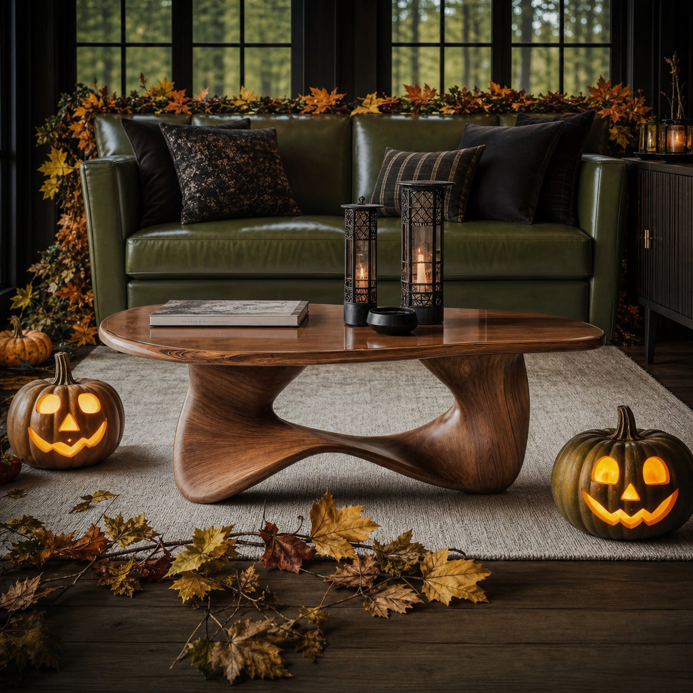 Mid Century Wooden Live Edge Coffee Table For Living Room Halloween Decor