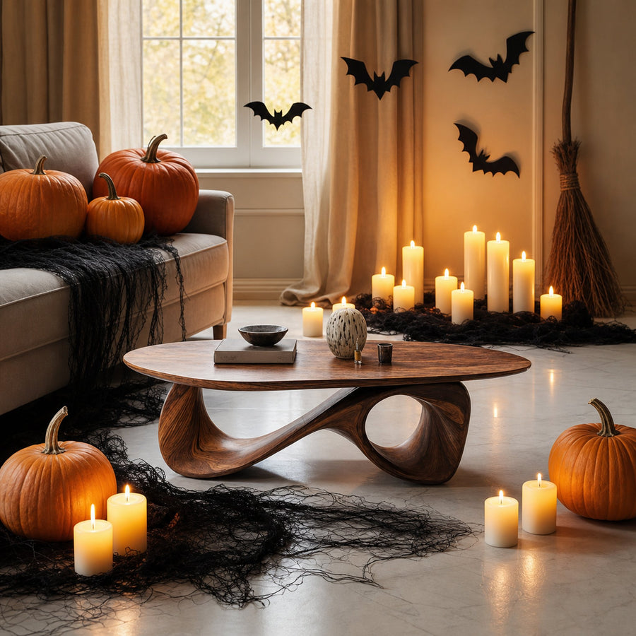 Mid Century Wooden Live Edge Coffee Table For Living Room Halloween Decor