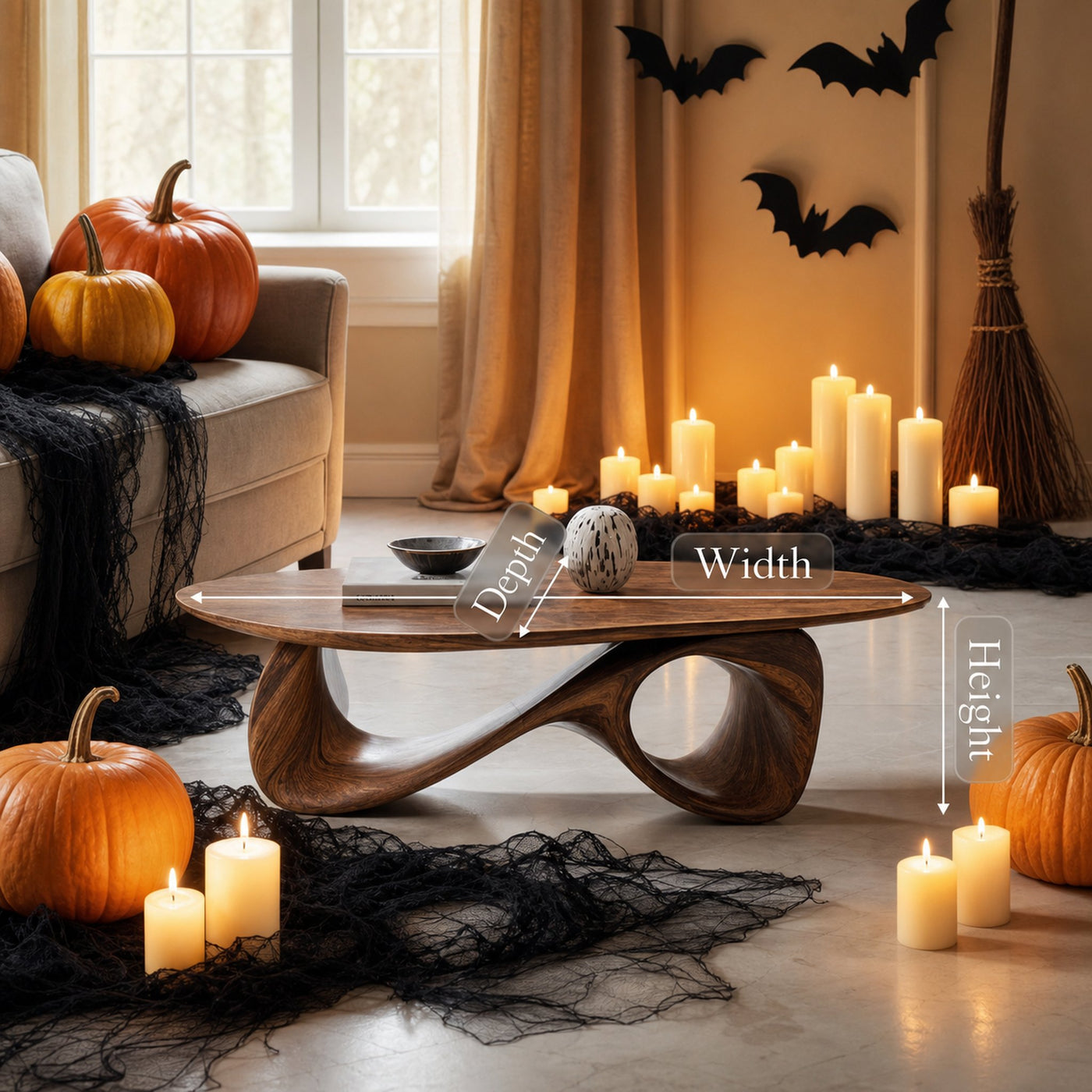 Mid Century Wooden Live Edge Coffee Table For Living Room Halloween Decor - product view 6