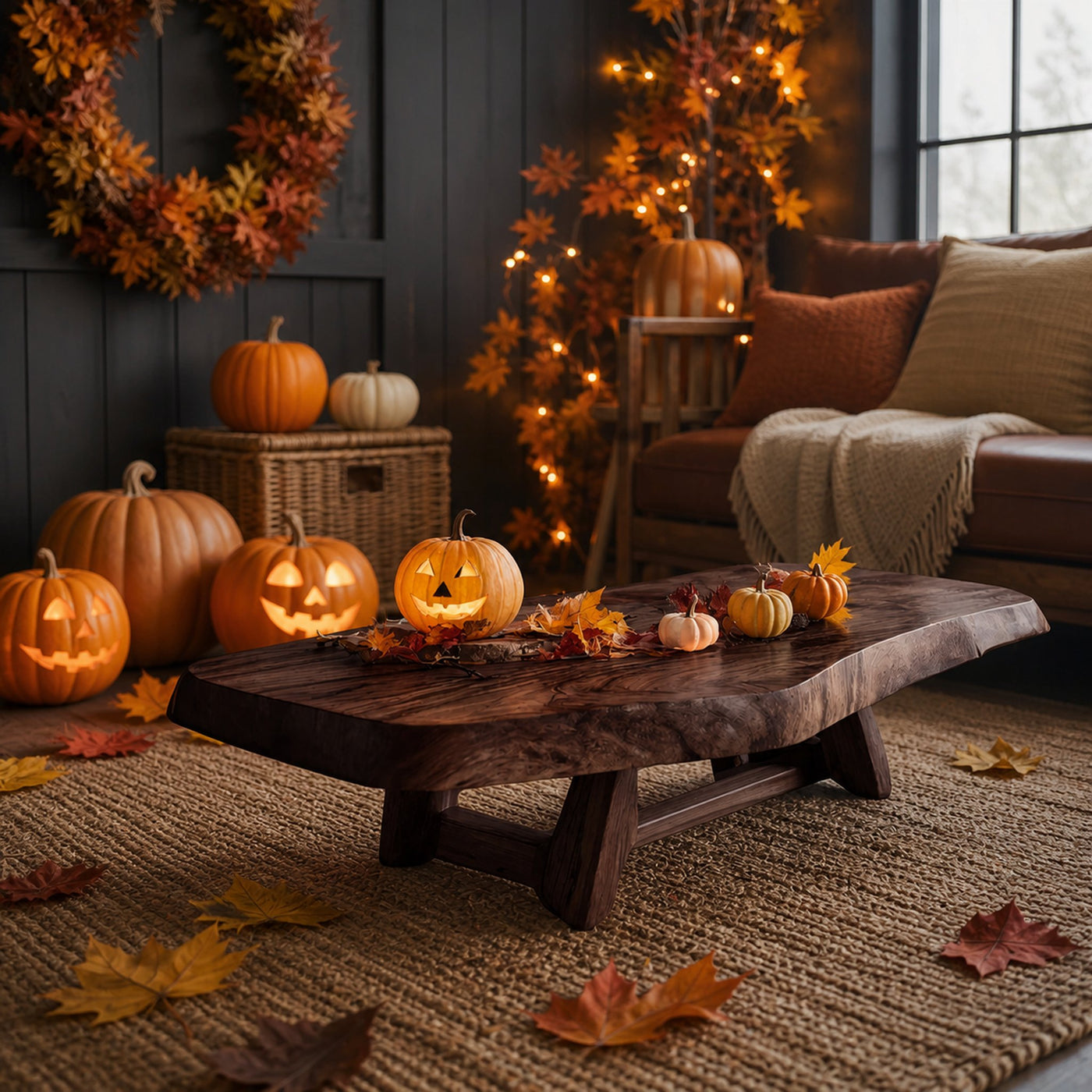 Mid Century Wooden Live Edge Coffee Table For Living Room Haunted Decor - product view 7
