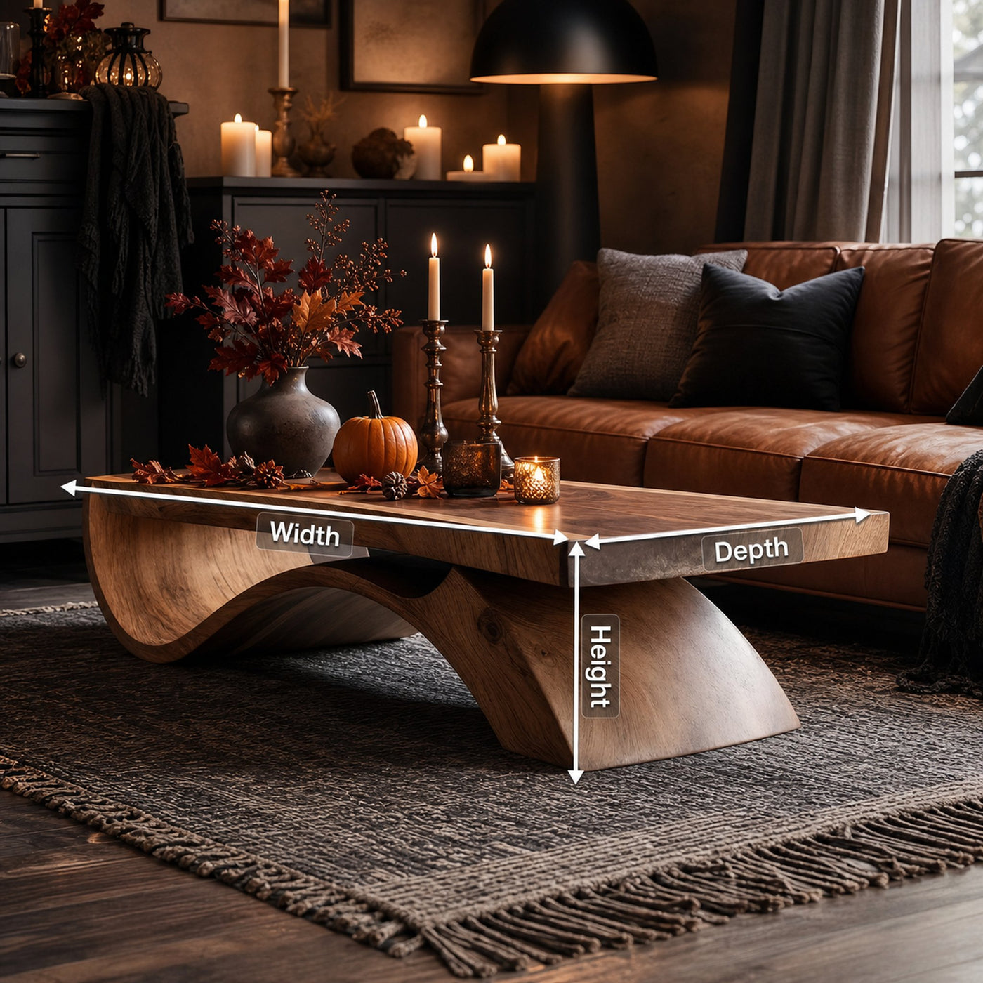 Mid Century Wooden Live Edge Coffee Table Livingroom Decor Autumn Vibes - product view 8