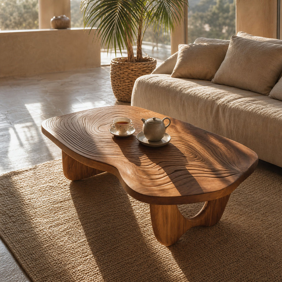 Mid Century Wooden Live Edge Table For Furniture Decor