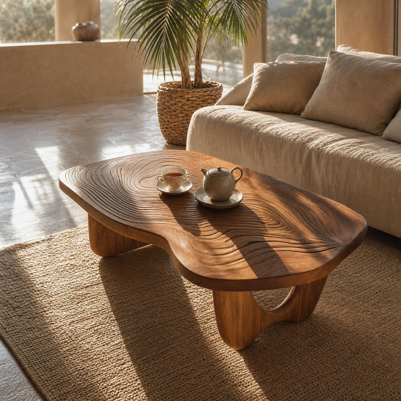 Mid Century Wooden Live Edge Table For Furniture Decor