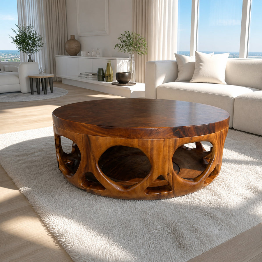 Mid Century Wooden Round Coffee Table Living Room