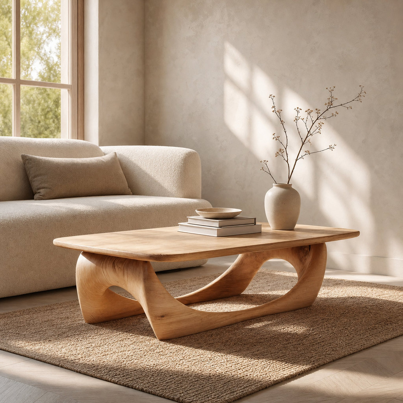Minimal Coffee Table Smooth Curved Base For Living Room