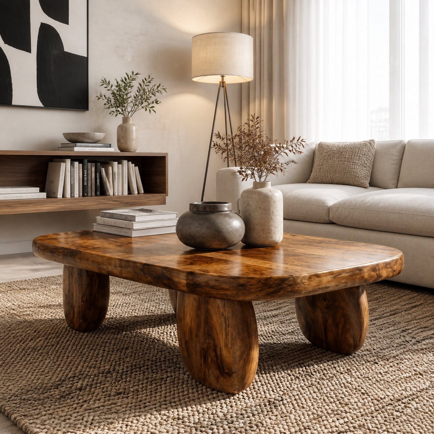 Minimal Coffee Table With Organic Pedestal Base For Living Room - product view 6