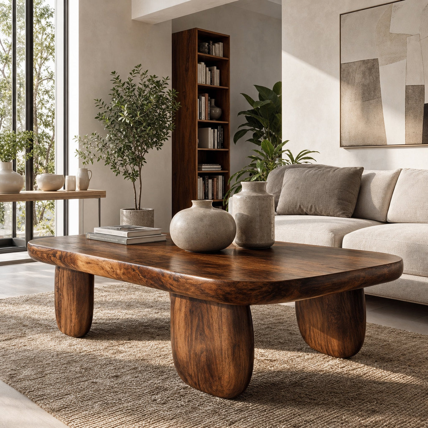 Minimal Coffee Table With Organic Pedestal Base For Living Room - product view 7