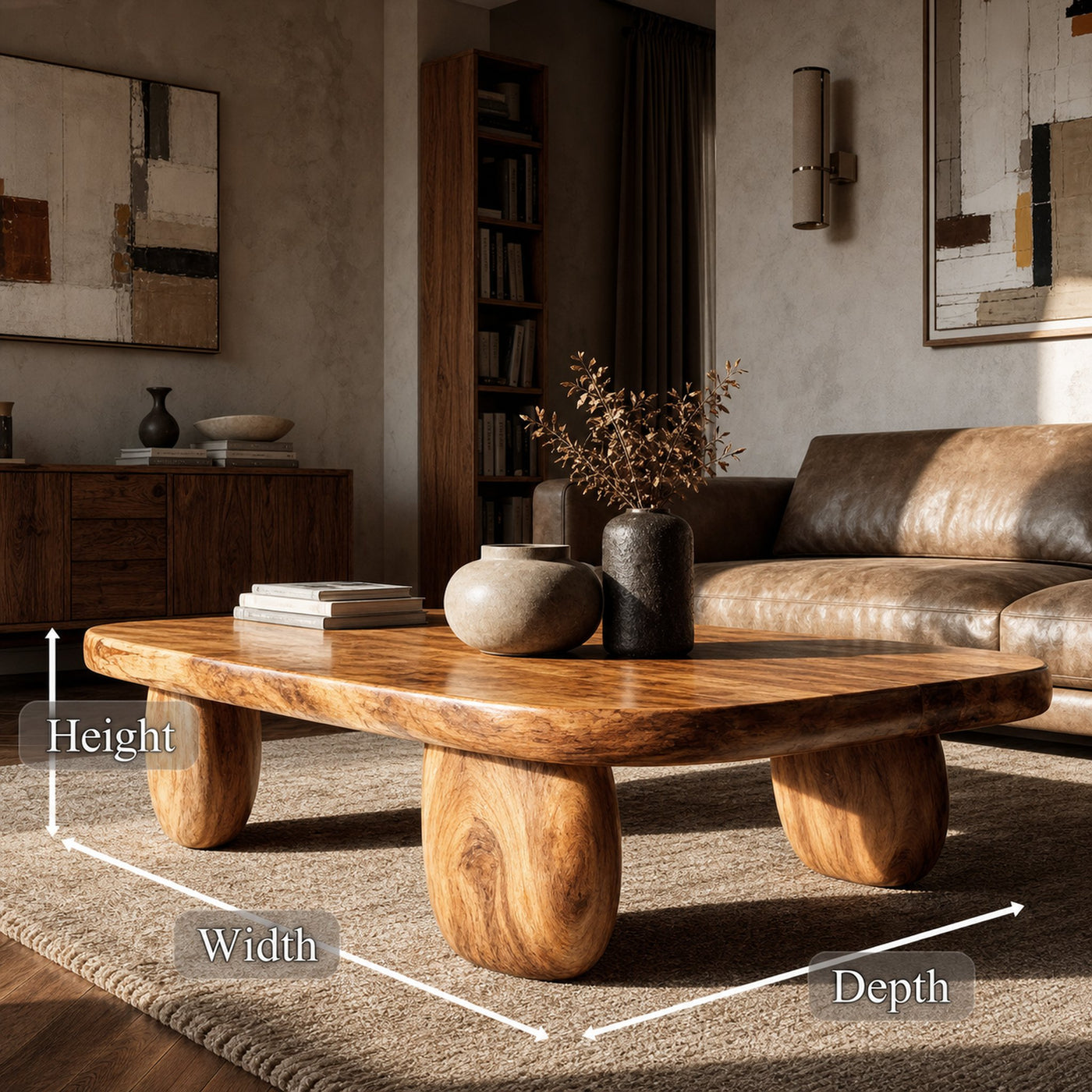 Minimal Coffee Table With Organic Pedestal Base For Living Room - product view 8