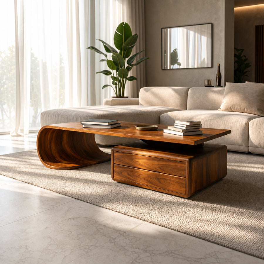 Minimalist Coffee Table With Drawer For Living Decor
