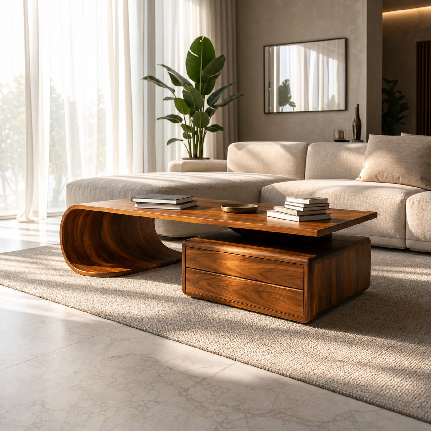 Minimalist Coffee Table With Drawer For Living Decor