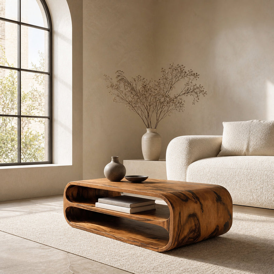 Minimalist Coffee Table With Storage Shelf For Living Room
