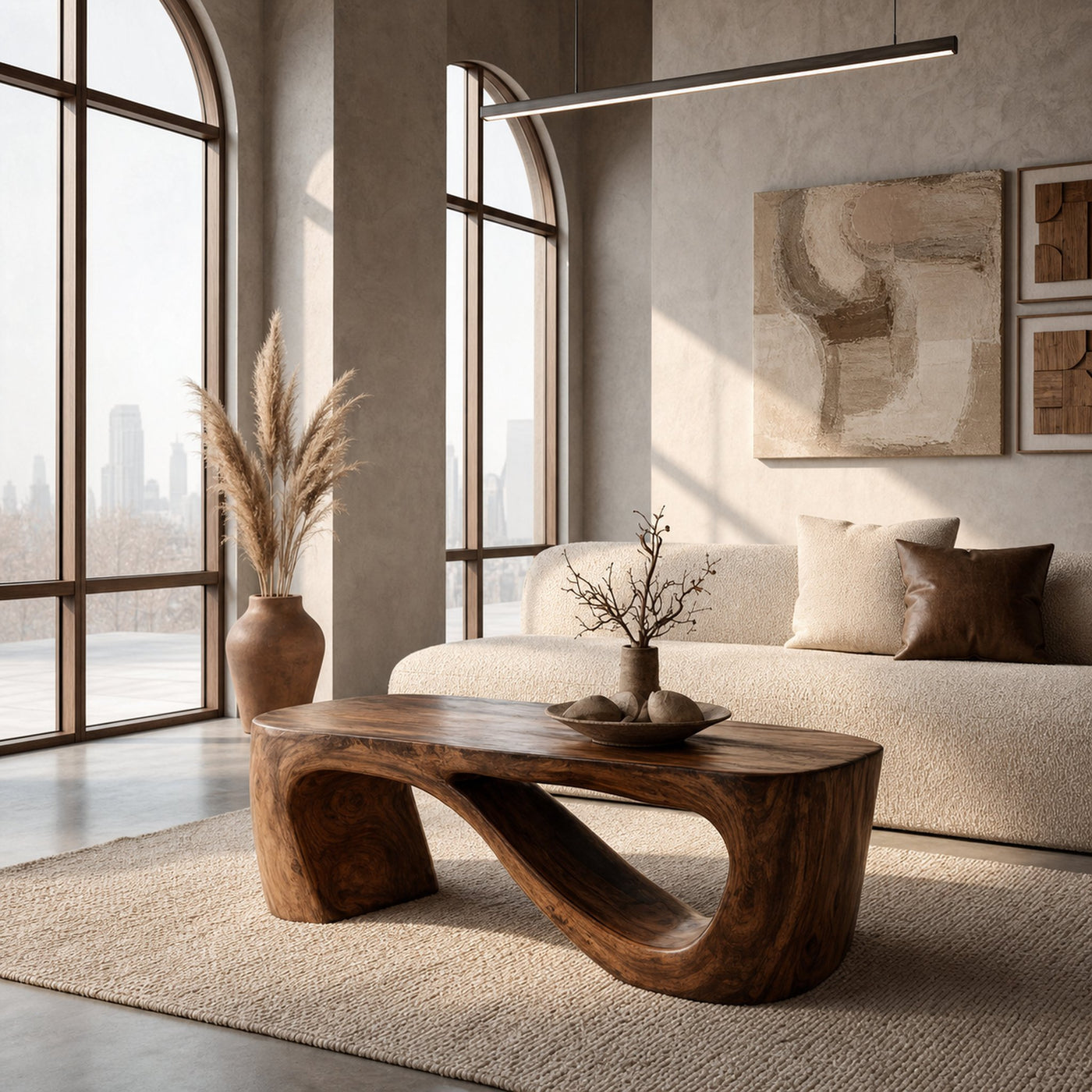 Minimalist Natural Wood Coffee Table With Sculptural Form For Living - product view 6