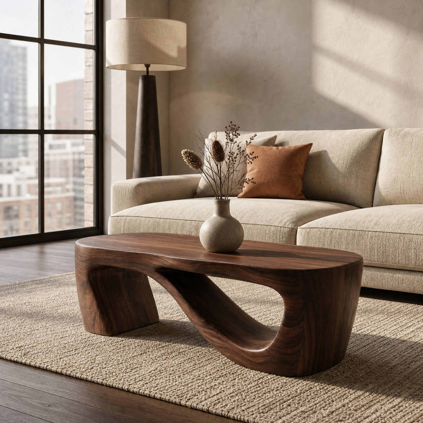 Minimalist Natural Wood Coffee Table With Sculptural Form For Living - product view 7