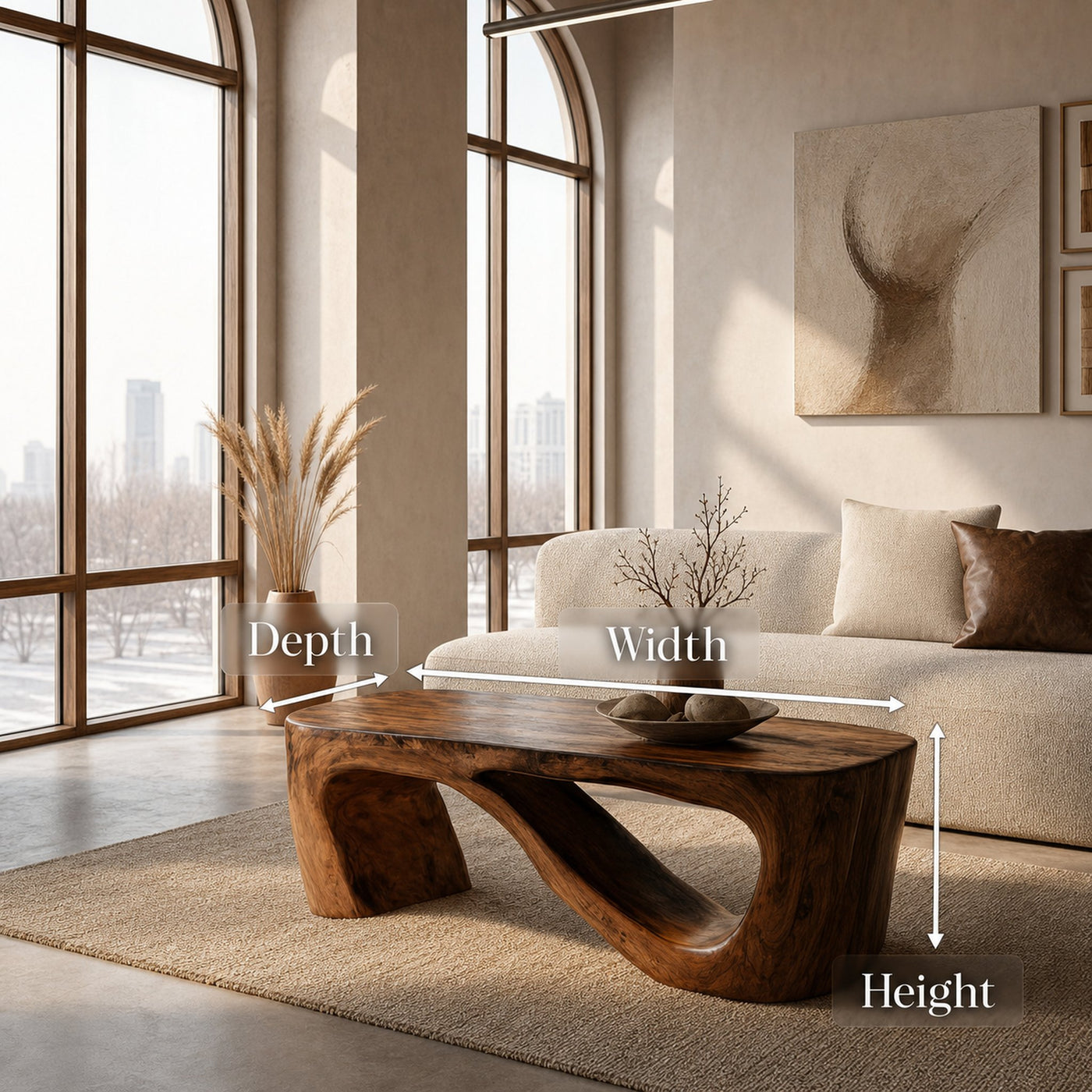 Minimalist Natural Wood Coffee Table With Sculptural Form For Living - product view 8