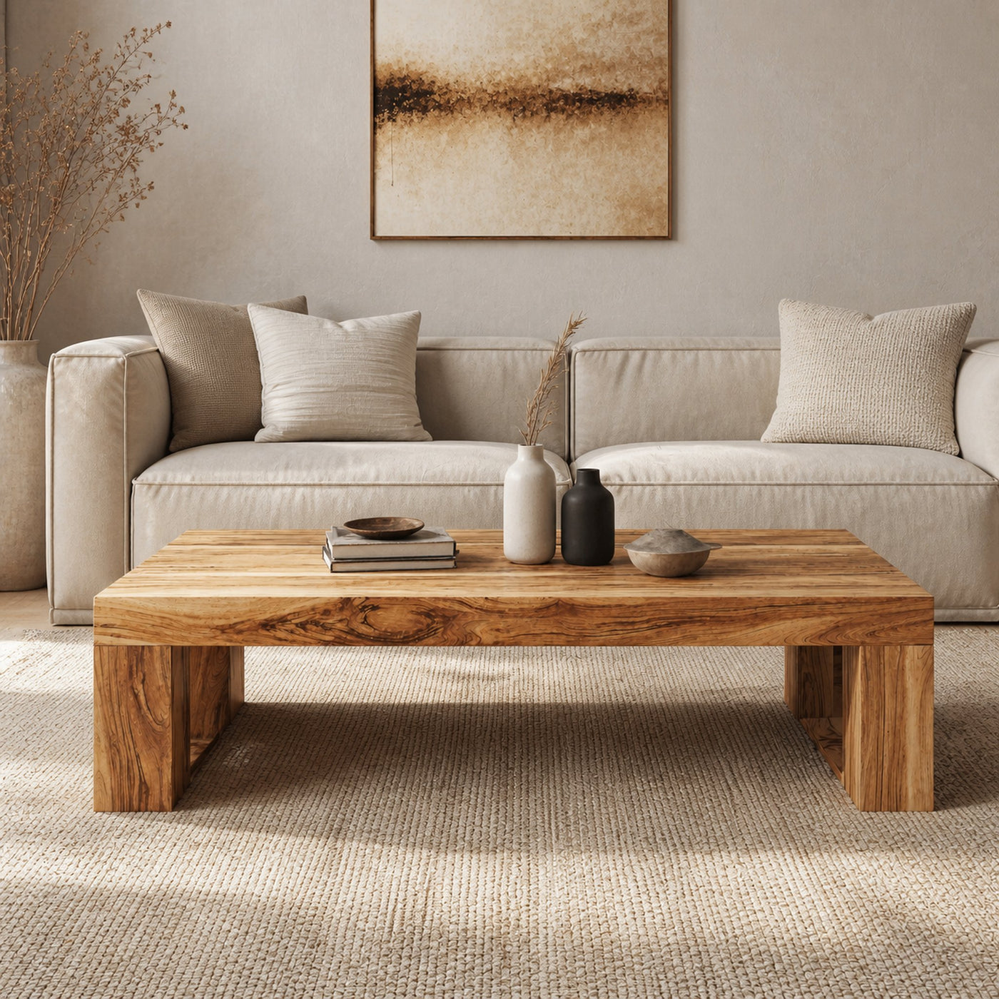 Minimalist Wood Coffee Table Family Room Clean Modern Look