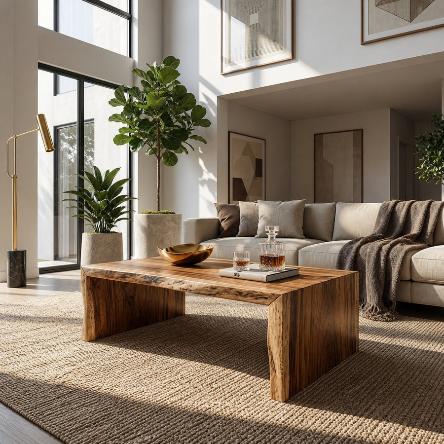 Minimalist Wood Coffee Table For High Ceiling Room