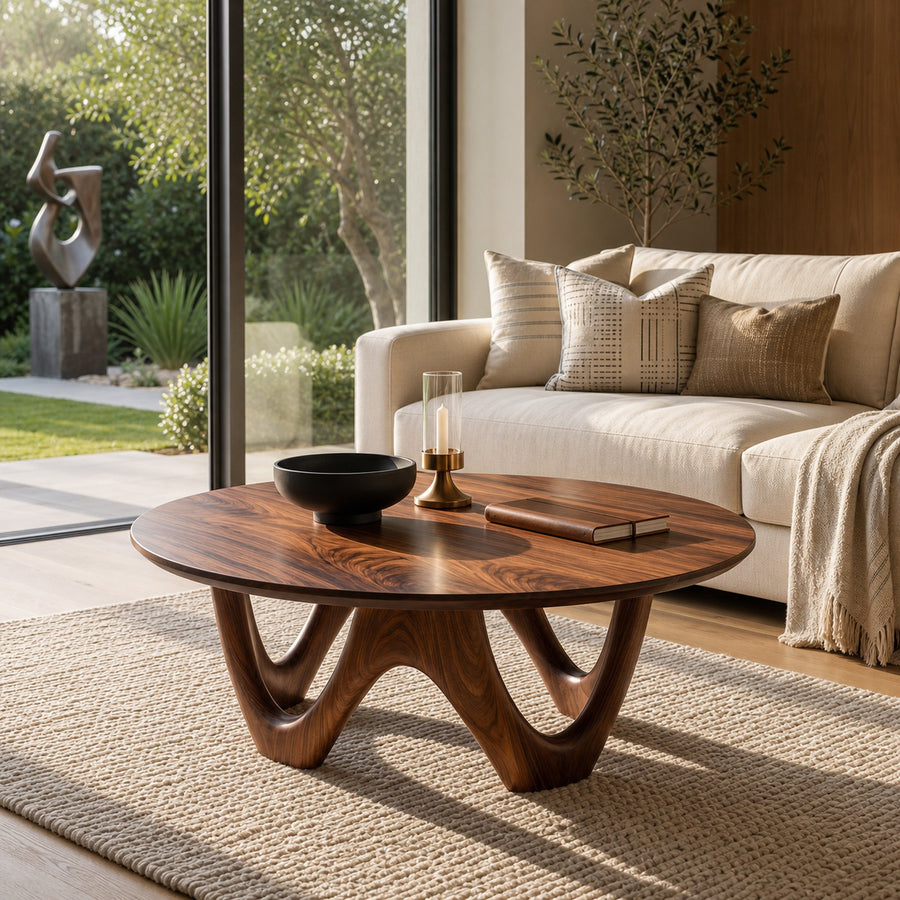 Minimalist Wooden Round Coffee Table For Living Room Decor