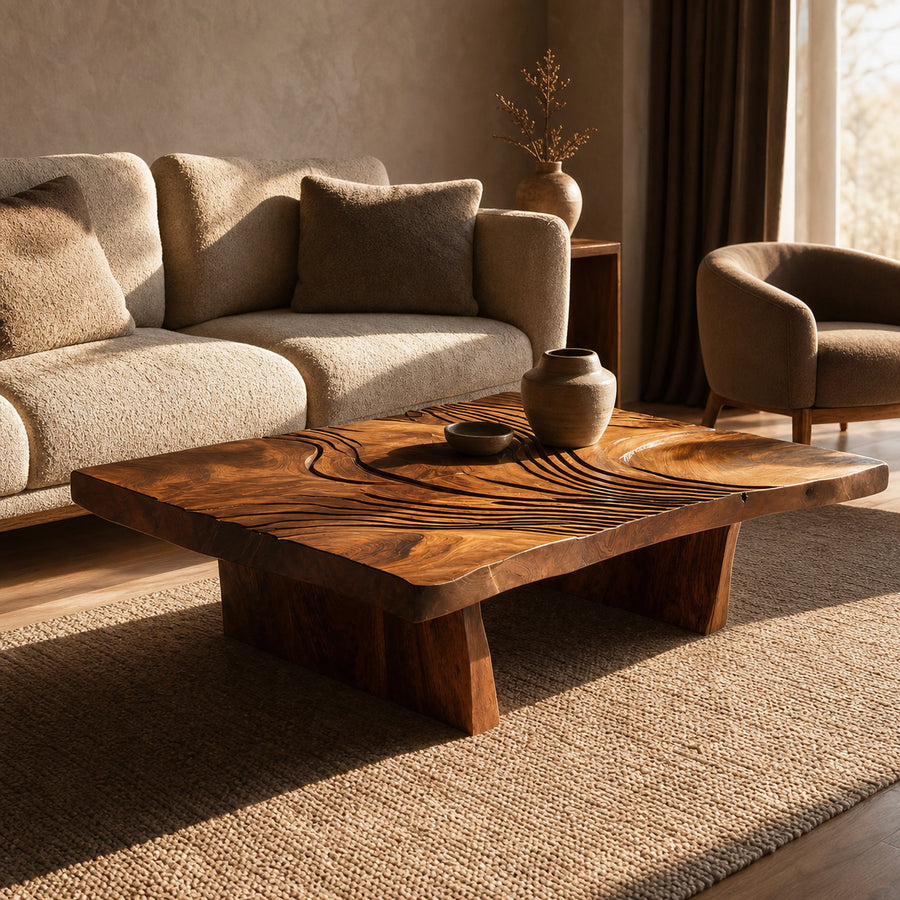 Modern Abstract Wooden Coffee Table For Entryway Decor
