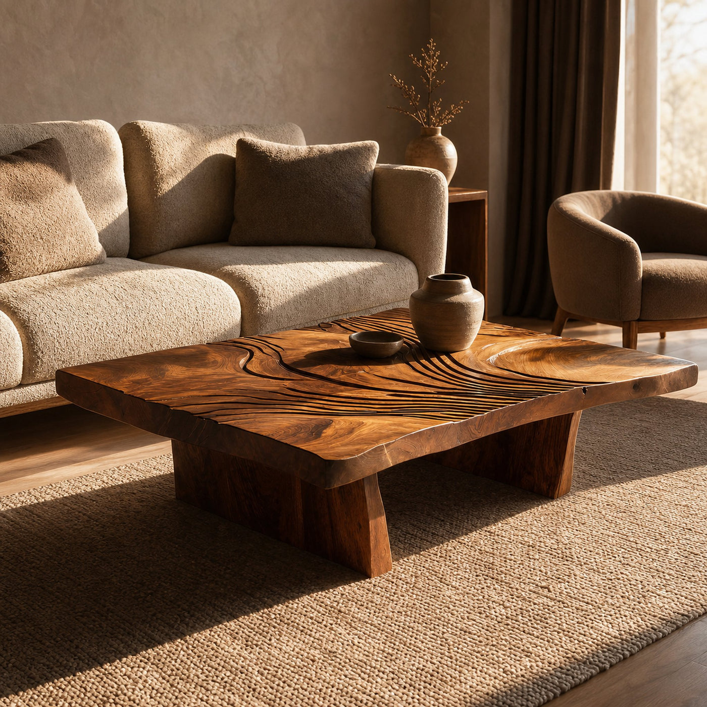 Modern Abstract Wooden Coffee Table For Entryway Decor