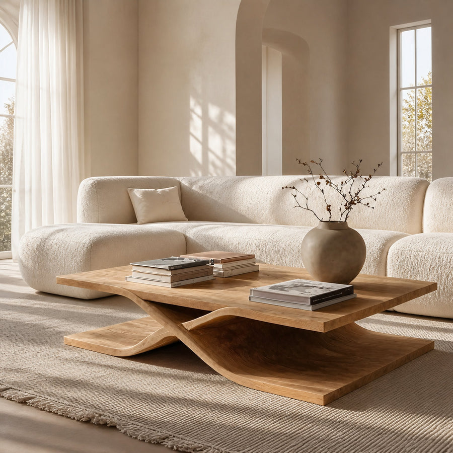 Modern Coffee Table Curved Layered Design For Living Room