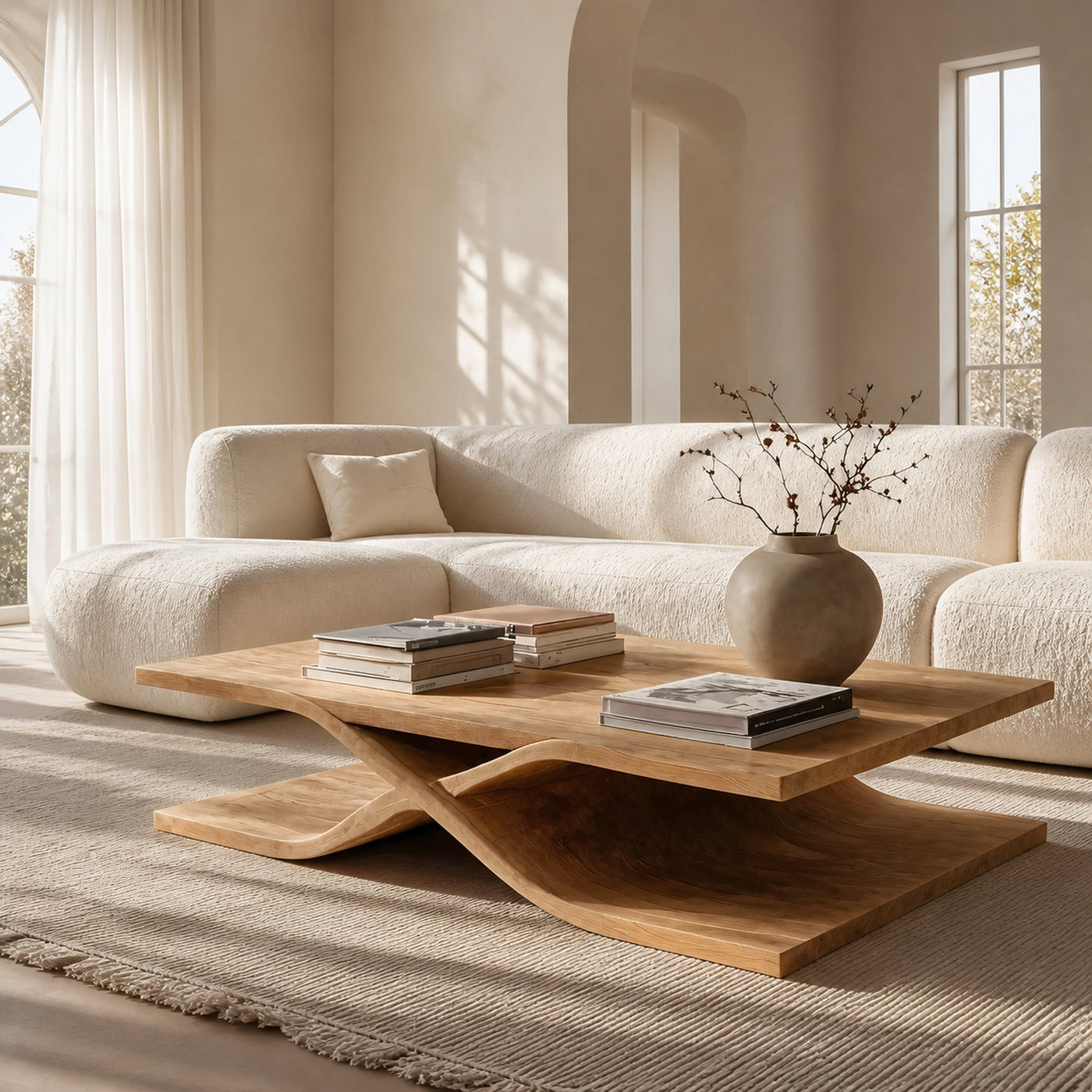 Modern Coffee Table Curved Layered Design For Living Room