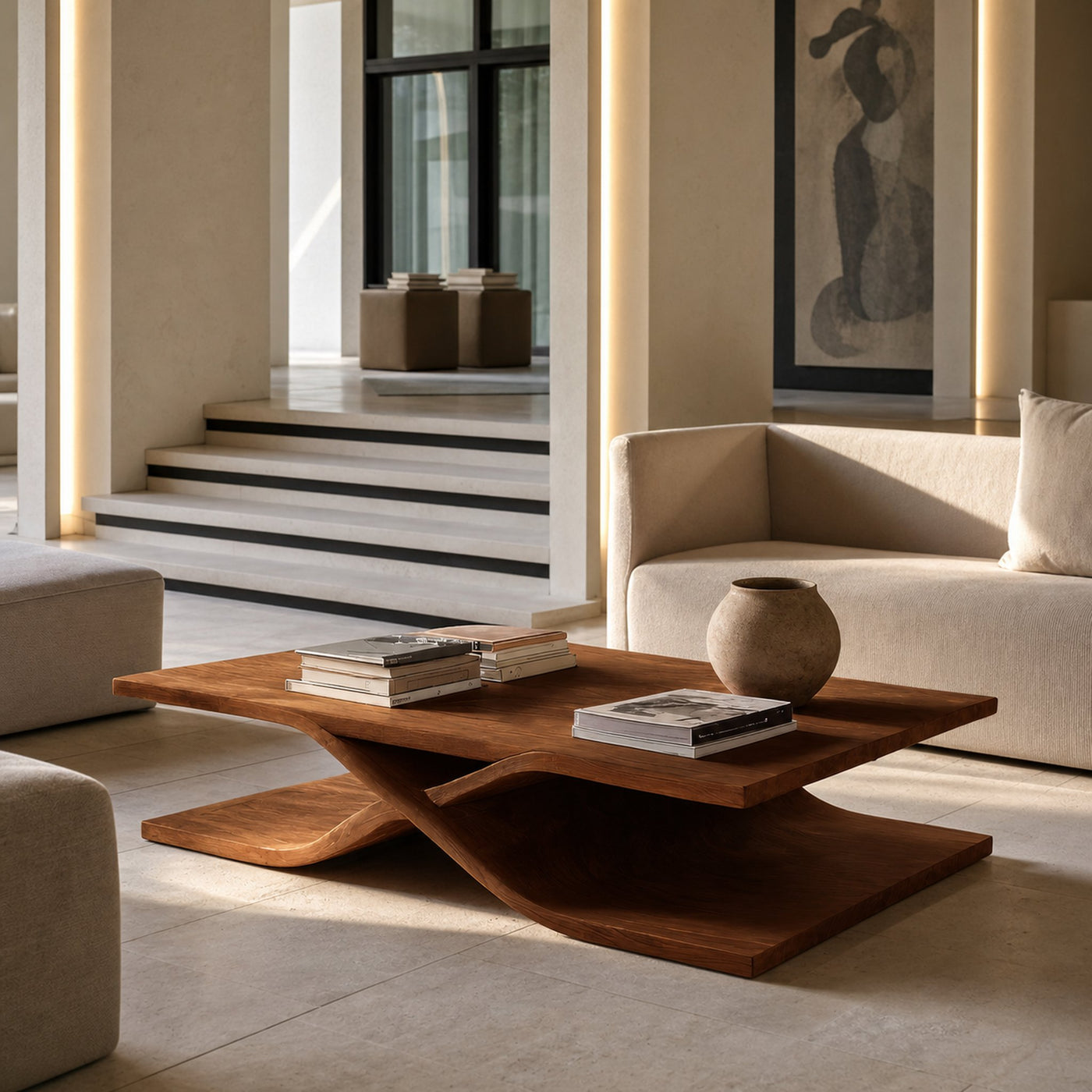 Modern Coffee Table Curved Layered Design For Living Room - product view 6