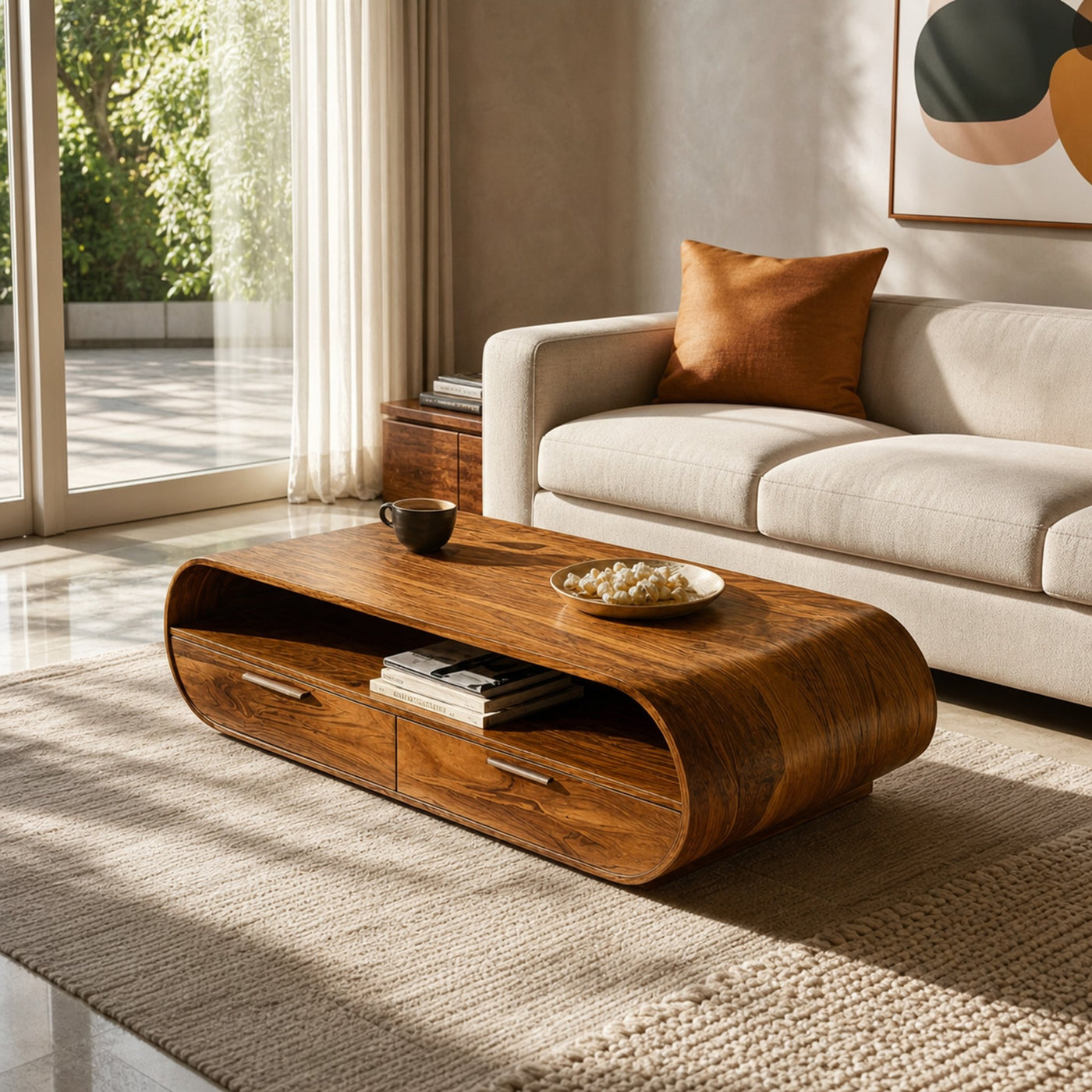Modern Coffee Table Curved Storage Design For Living Room - product view 6