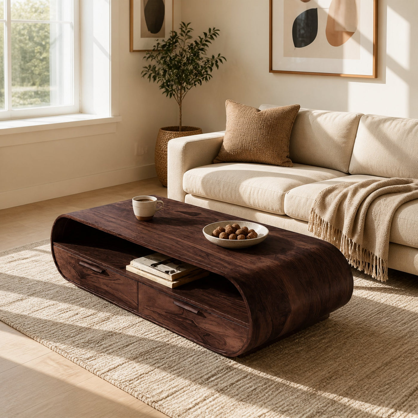 Modern Coffee Table Curved Storage Design For Living Room - product view 7