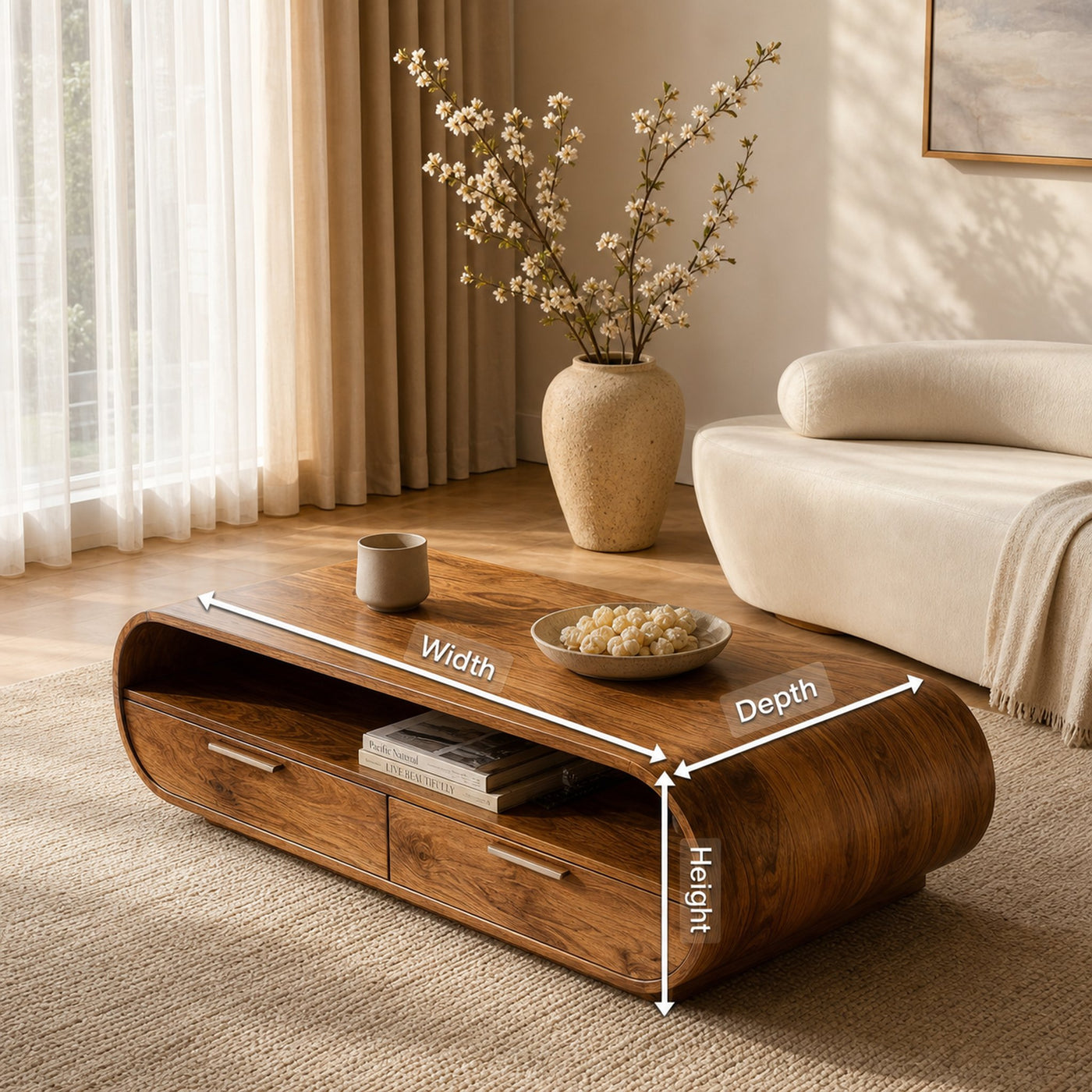 Modern Coffee Table Curved Storage Design For Living Room - product view 8