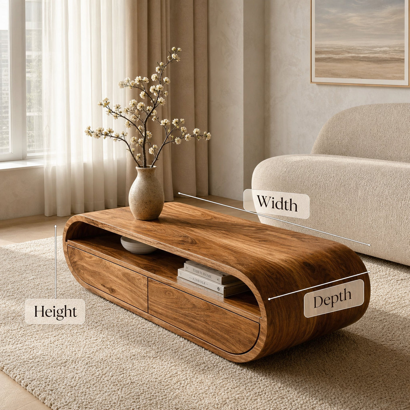 Modern Coffee Table Curved Storage For Living Room - product view 6