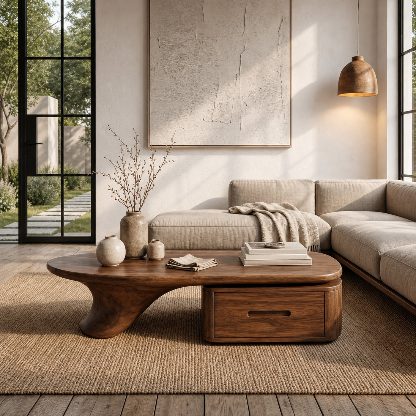 Modern Coffee Table With Built In Drawer Storage For Living Room