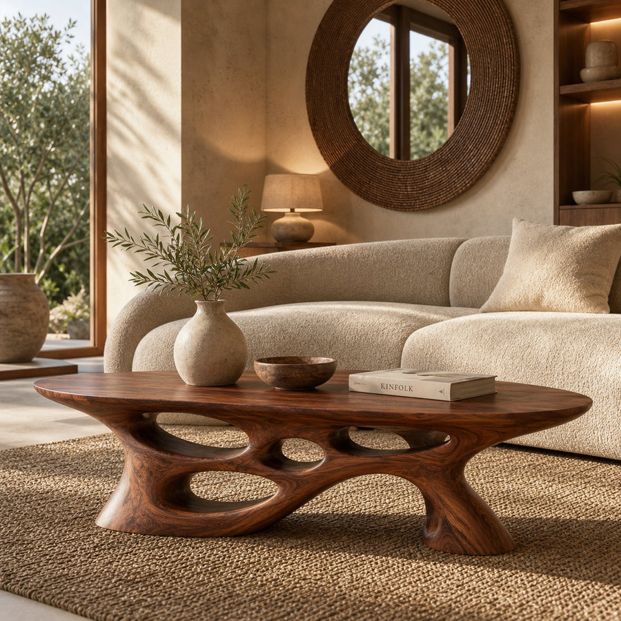 Modern Coffee Table With Carved Open Base For Living Room