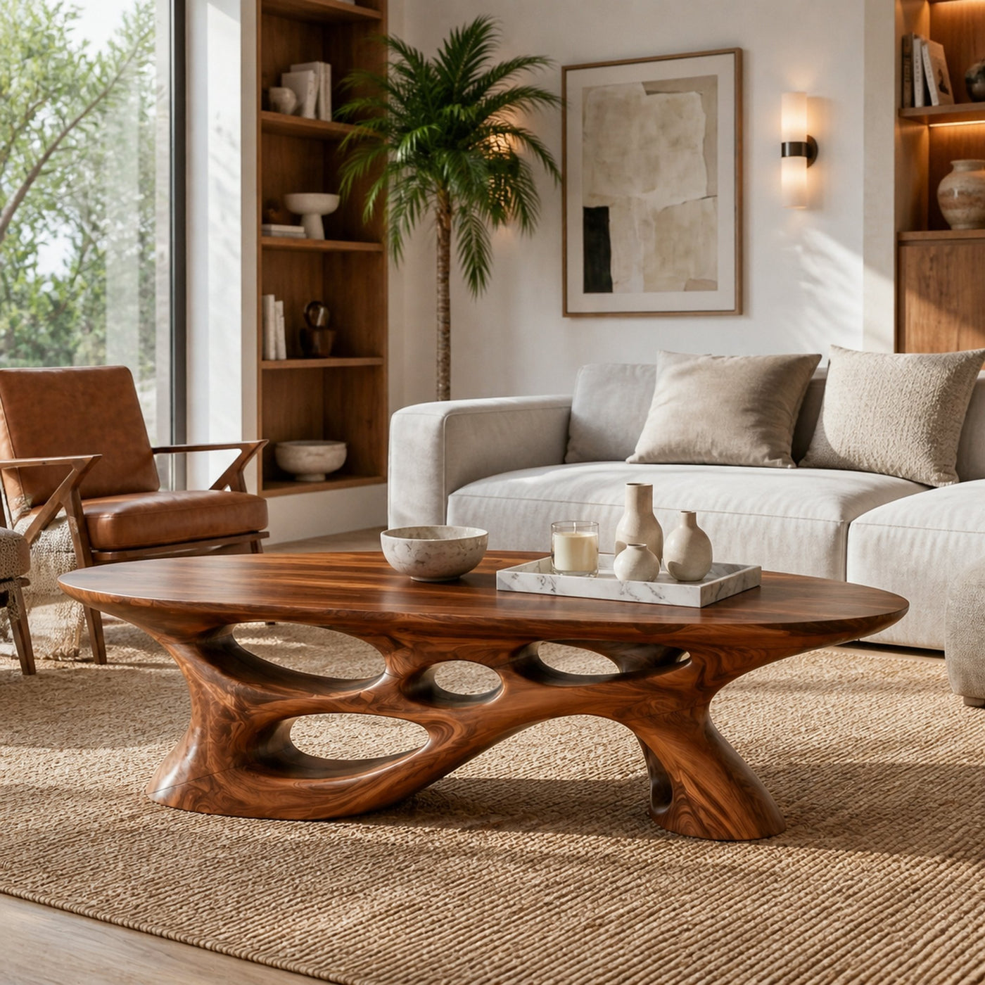 Modern Coffee Table With Carved Open Base For Living Room - product view 6