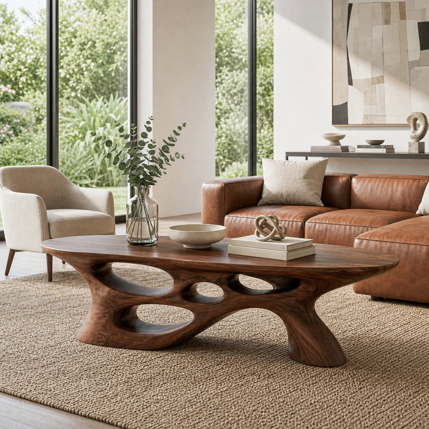 Modern Coffee Table With Carved Open Base For Living Room - product view 7