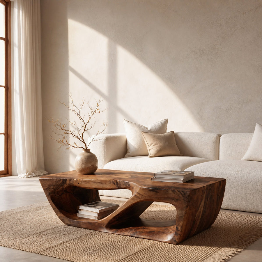 Modern Coffee Table With Curved Storage For Living Room