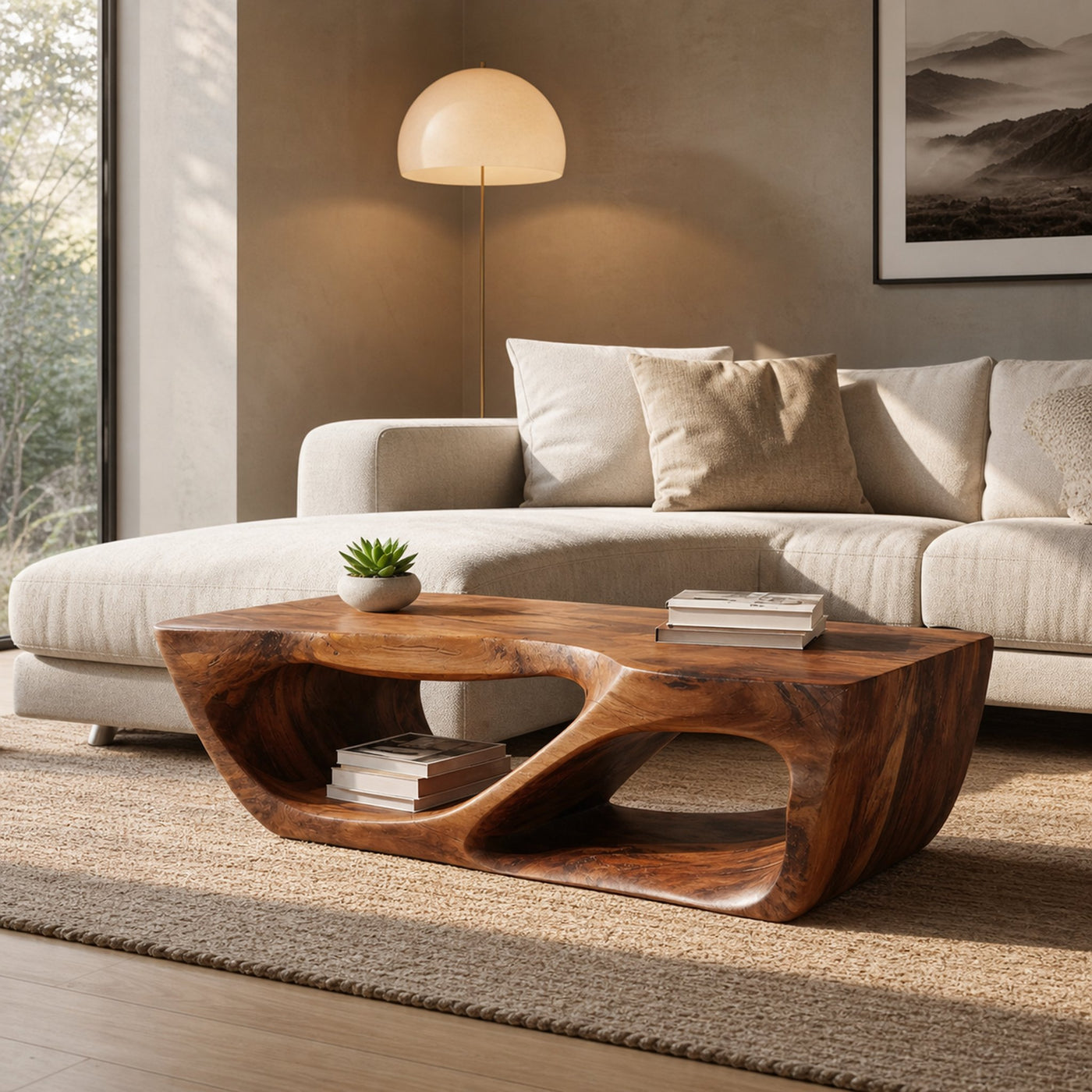 Modern Coffee Table With Curved Storage For Living Room - product view 6