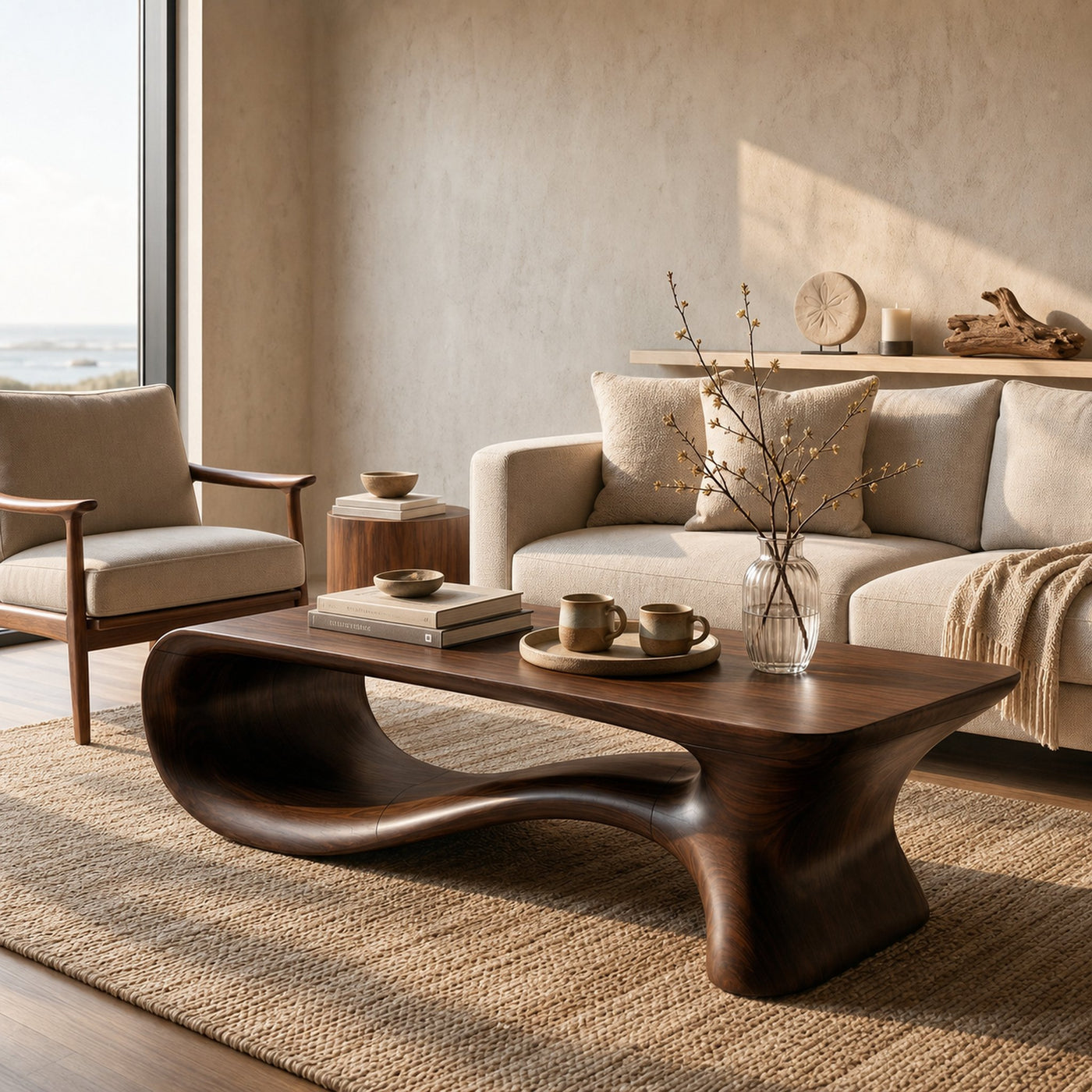 Modern Coffee Table With Flowing Organic Silhouette For Living Room