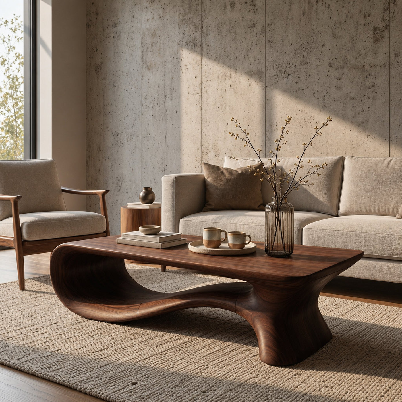 Modern Coffee Table With Flowing Organic Silhouette For Living Room - product view 7