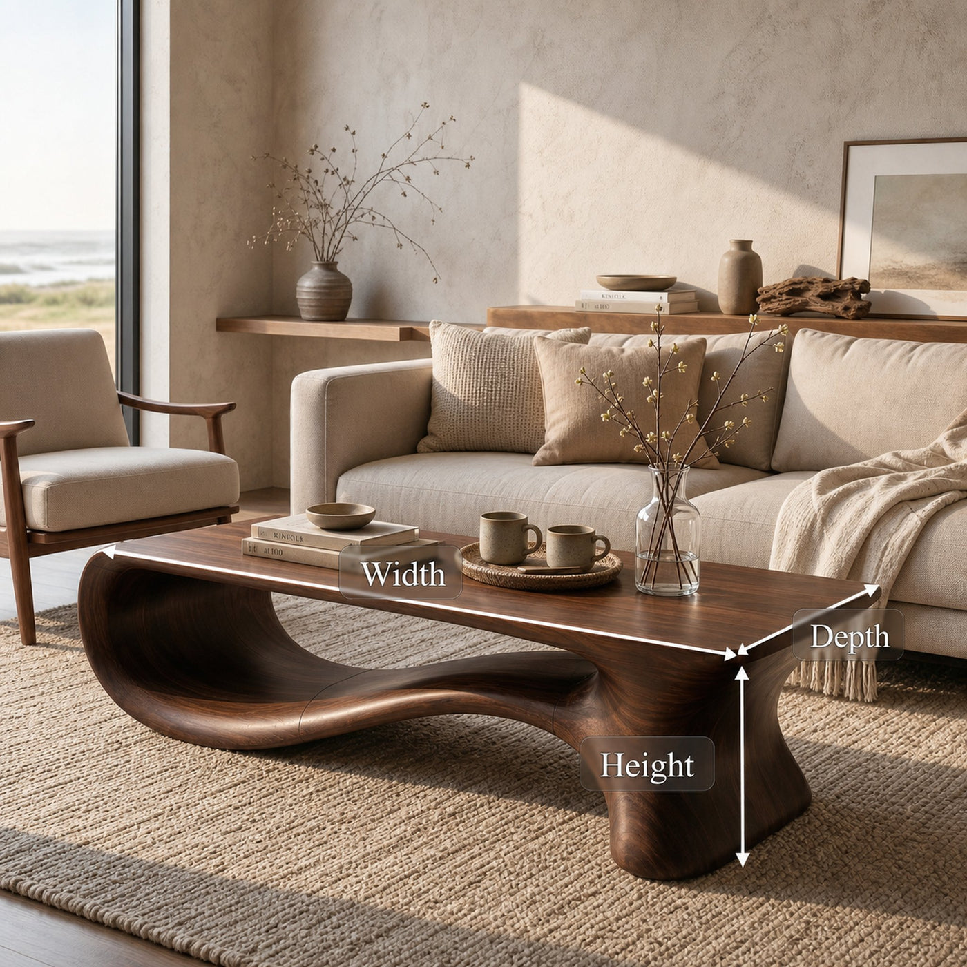 Modern Coffee Table With Flowing Organic Silhouette For Living Room - product view 8