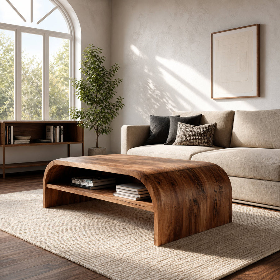 Modern Coffee Table With Flowing Rounded Edge For Living Room