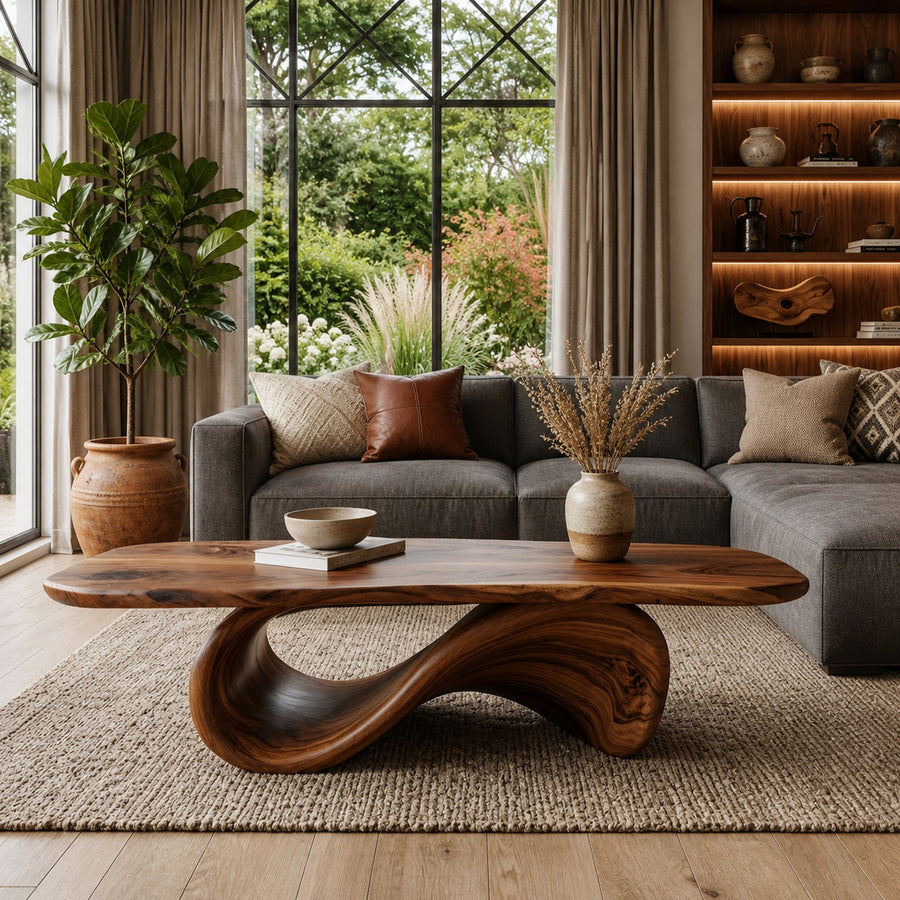 Modern Coffee Table With Organic Curved Base For Living Room