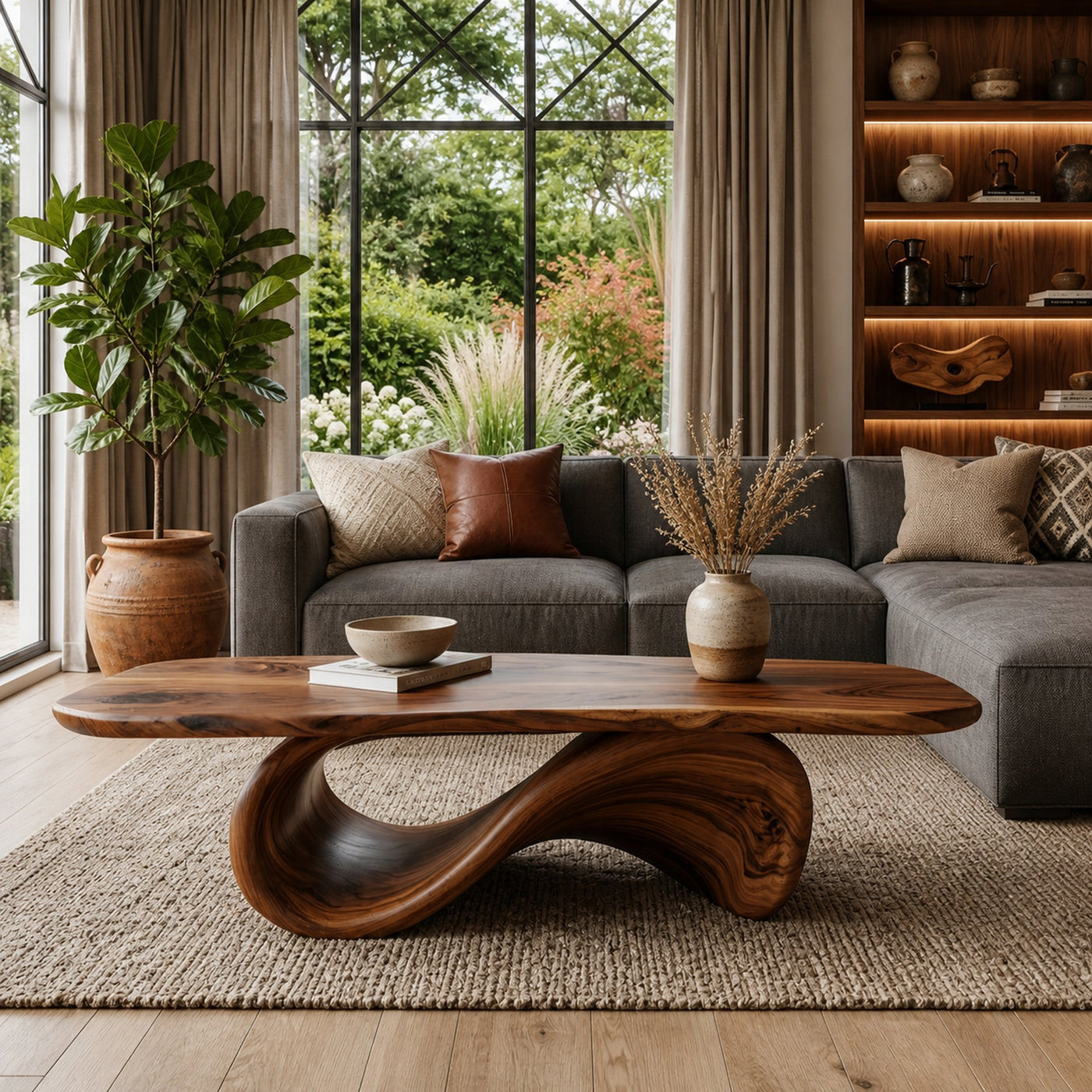 Modern Coffee Table With Organic Curved Base For Living Room