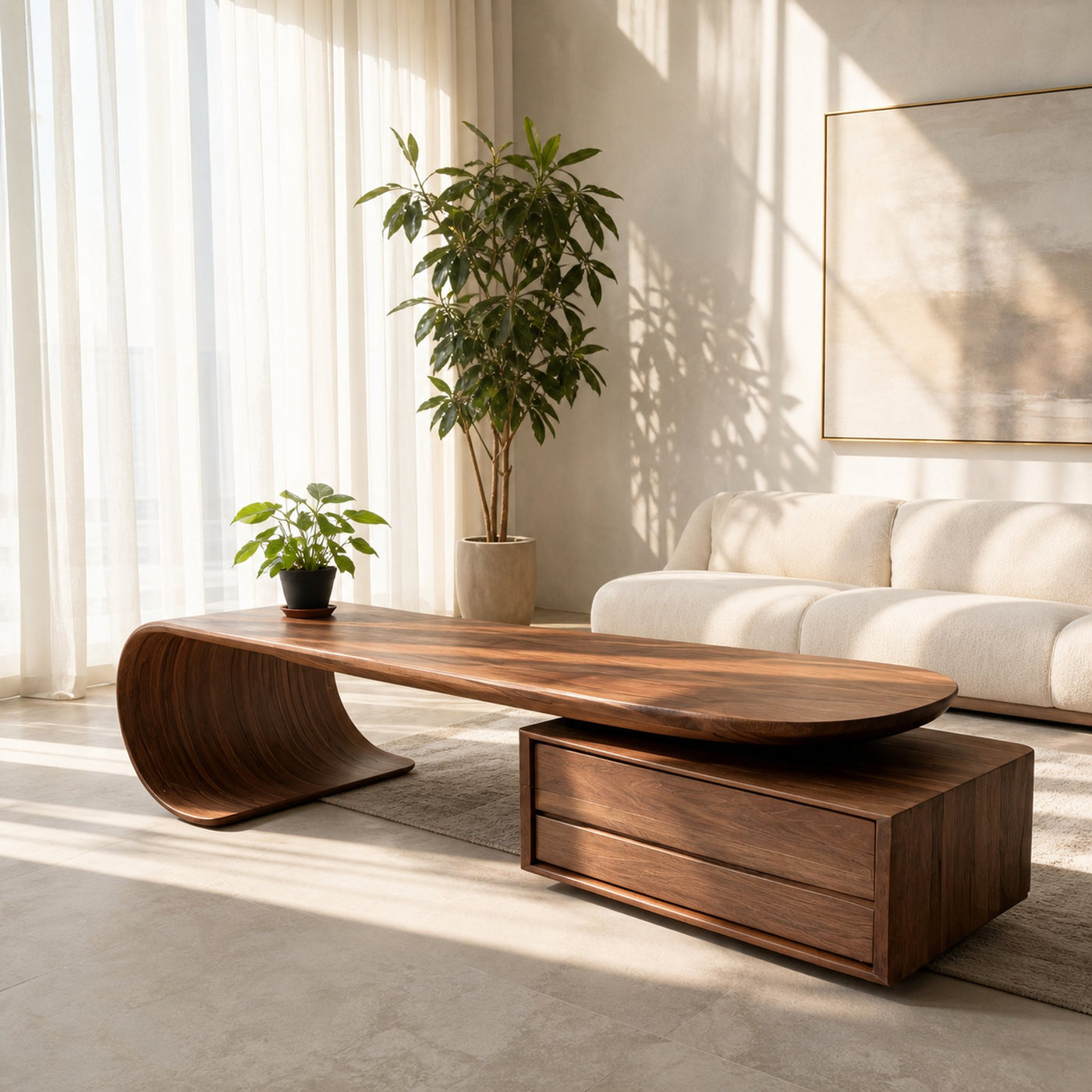 Modern Coffee Table With Sculptural Curved Design For Office