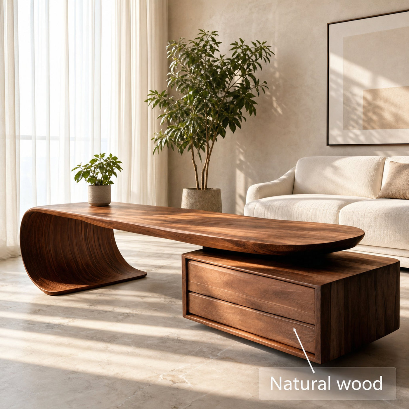 Modern Coffee Table With Sculptural Curved Design For Office - product view 6