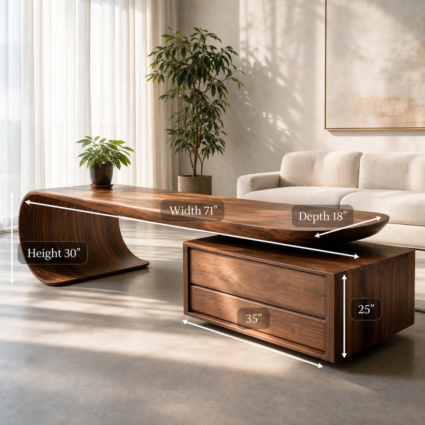 Modern Coffee Table With Sculptural Curved Design For Office - product view 7