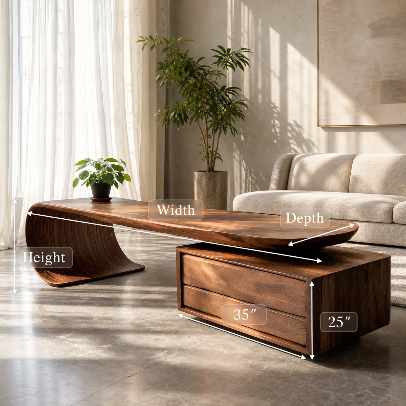 Modern Coffee Table With Sculptural Curved Design For Office - product view 8
