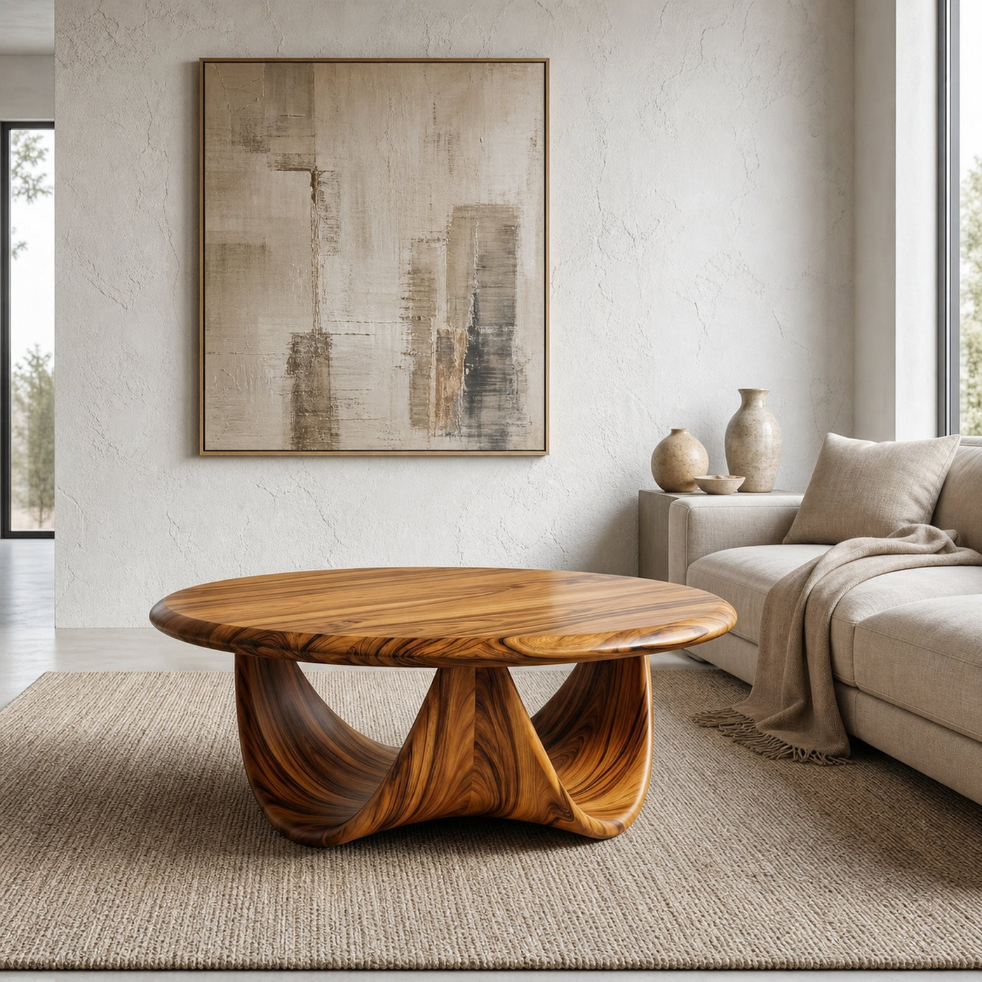 Modern Coffee Table With Sculptural Double Loop Wood Base For Living Room - product view 6