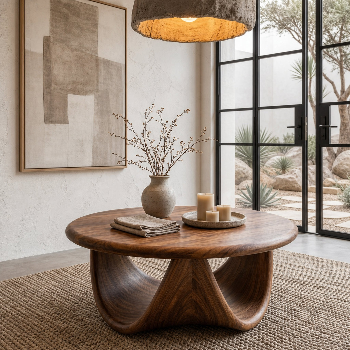Modern Coffee Table With Sculptural Double Loop Wood Base For Living Room - product view 7
