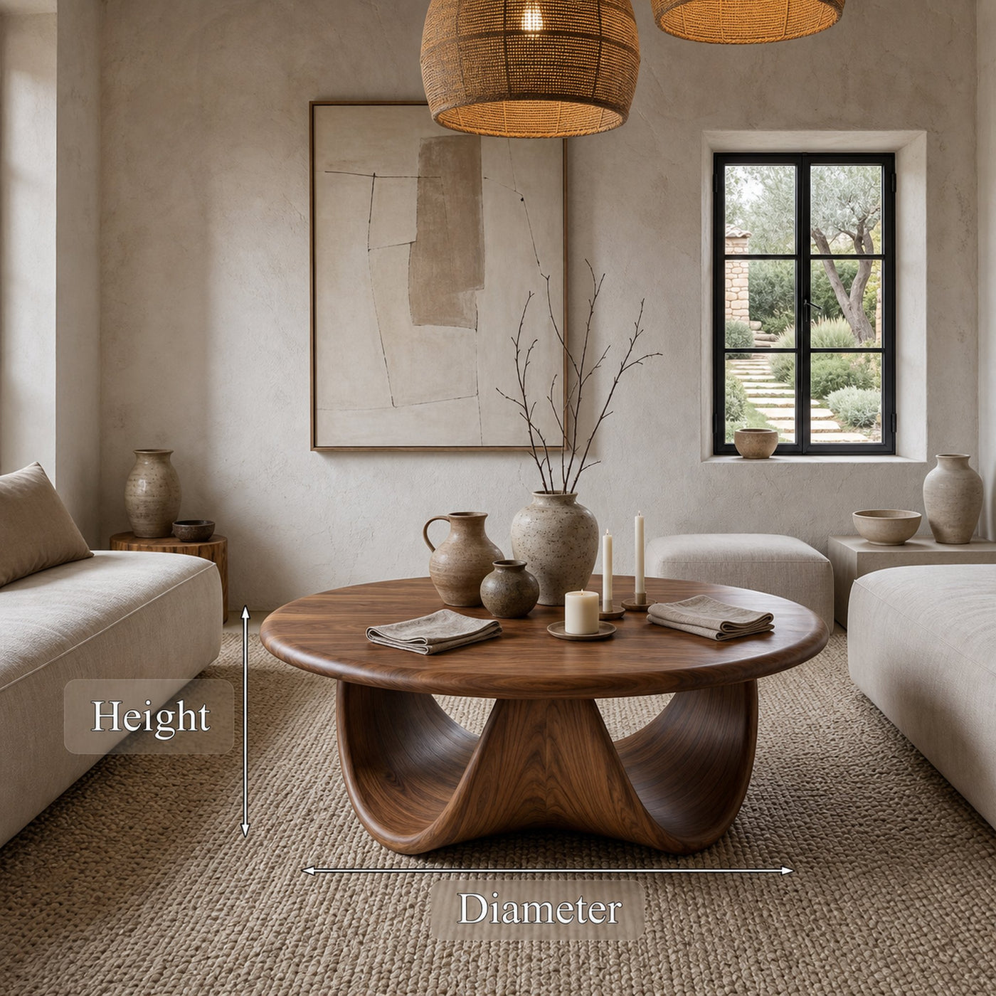 Modern Coffee Table With Sculptural Double Loop Wood Base For Living Room - product view 8