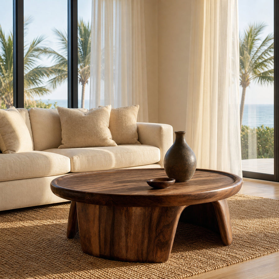 Modern Coffee Table With Three Pedestal Base For Living